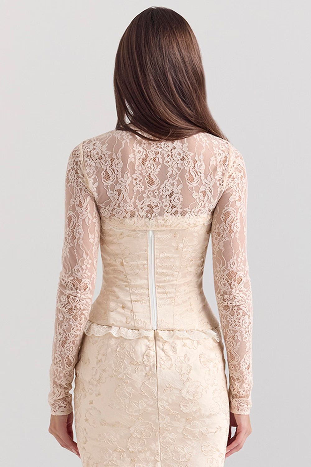 Ivory Metallic Jacquard Corset & Bolero & Maxi Skirt