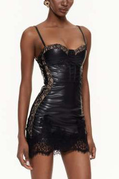 Faizel Lace Corset Leather Mini Dress