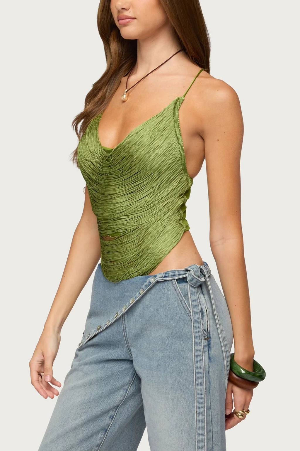 Elenie Fringed Cowl Neck Top
