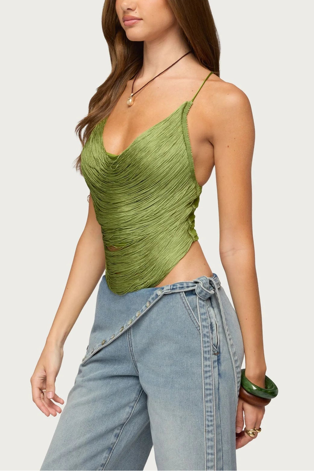Elenie Fringed Cowl Neck Top