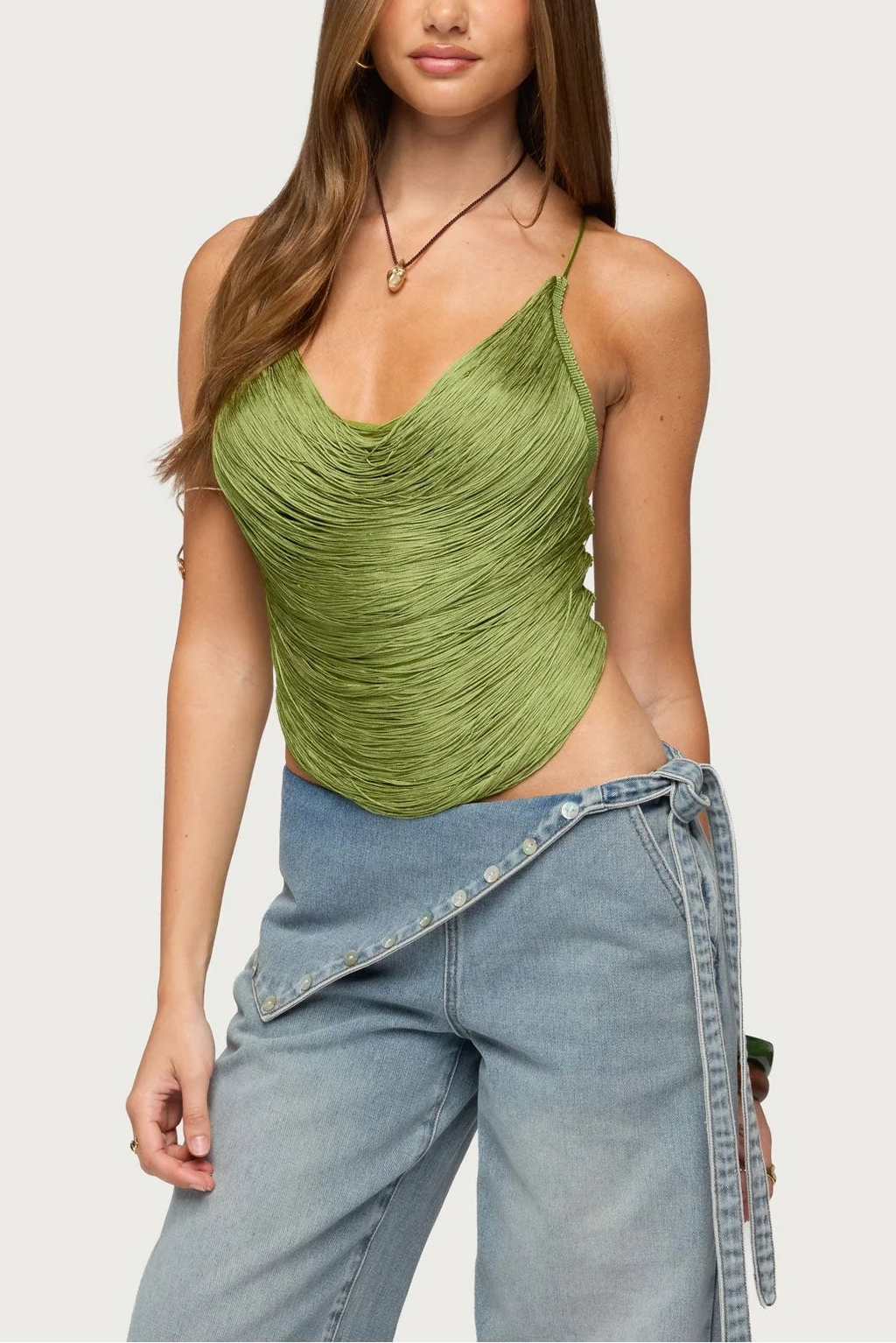 Elenie Fringed Cowl Neck Top