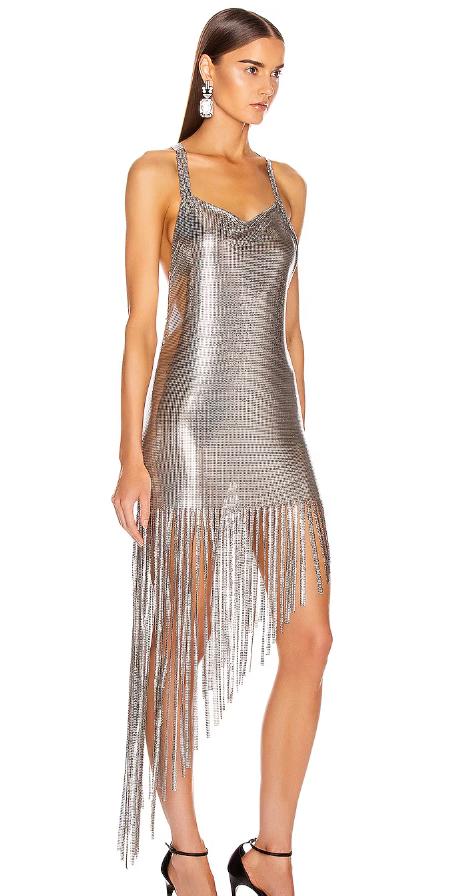 Party Essential Silver Sequin Fringe Mini Dress