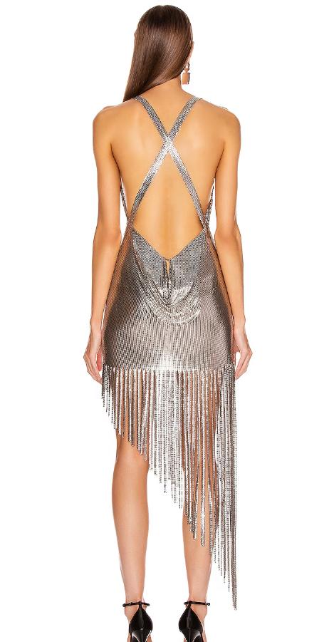 Party Essential Silver Sequin Fringe Mini Dress