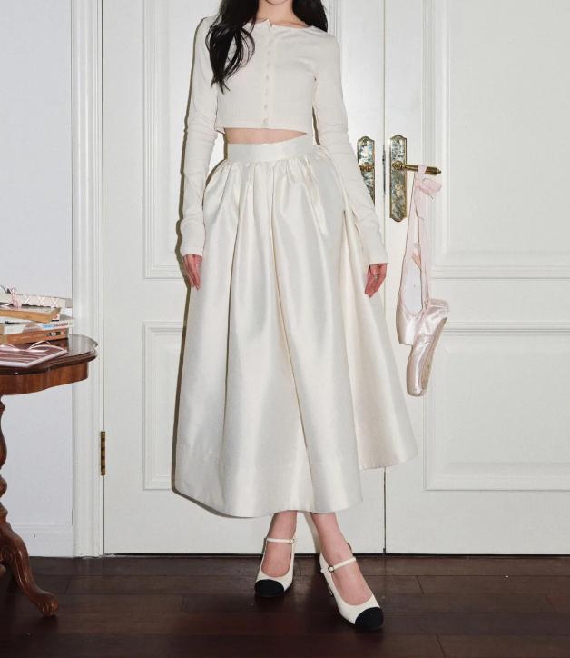 Timeless Fashion Match Elegant Cream Silk Skirt Combo