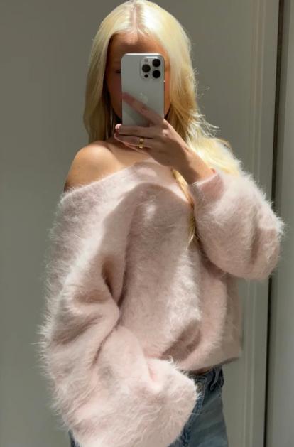 Sweet Date Outfit Soft Pink Fuzzy Sweater