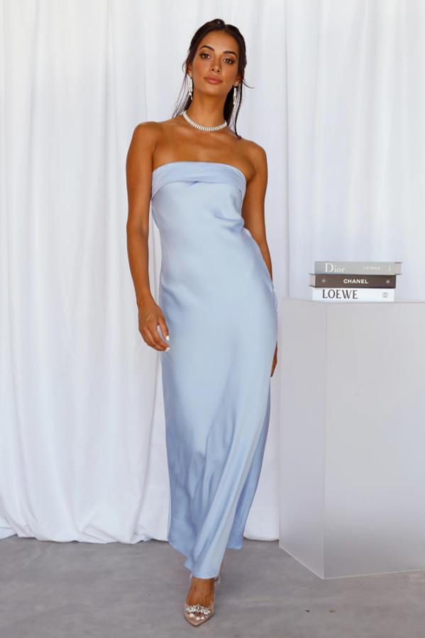 Fresh Elegant Choice Sky Blue Silk Maxi Dress