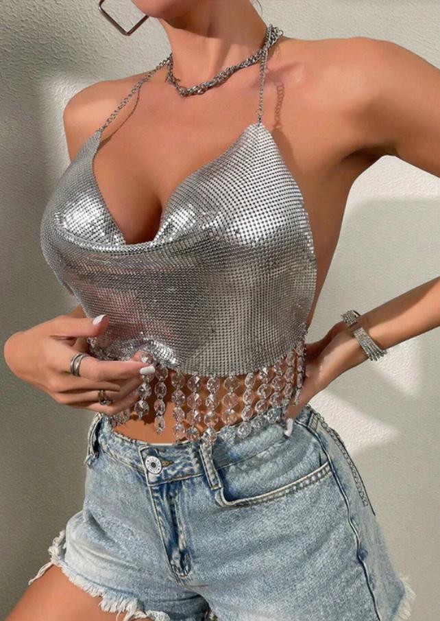 Shimmering Gala Luminous Metallic Halter Top