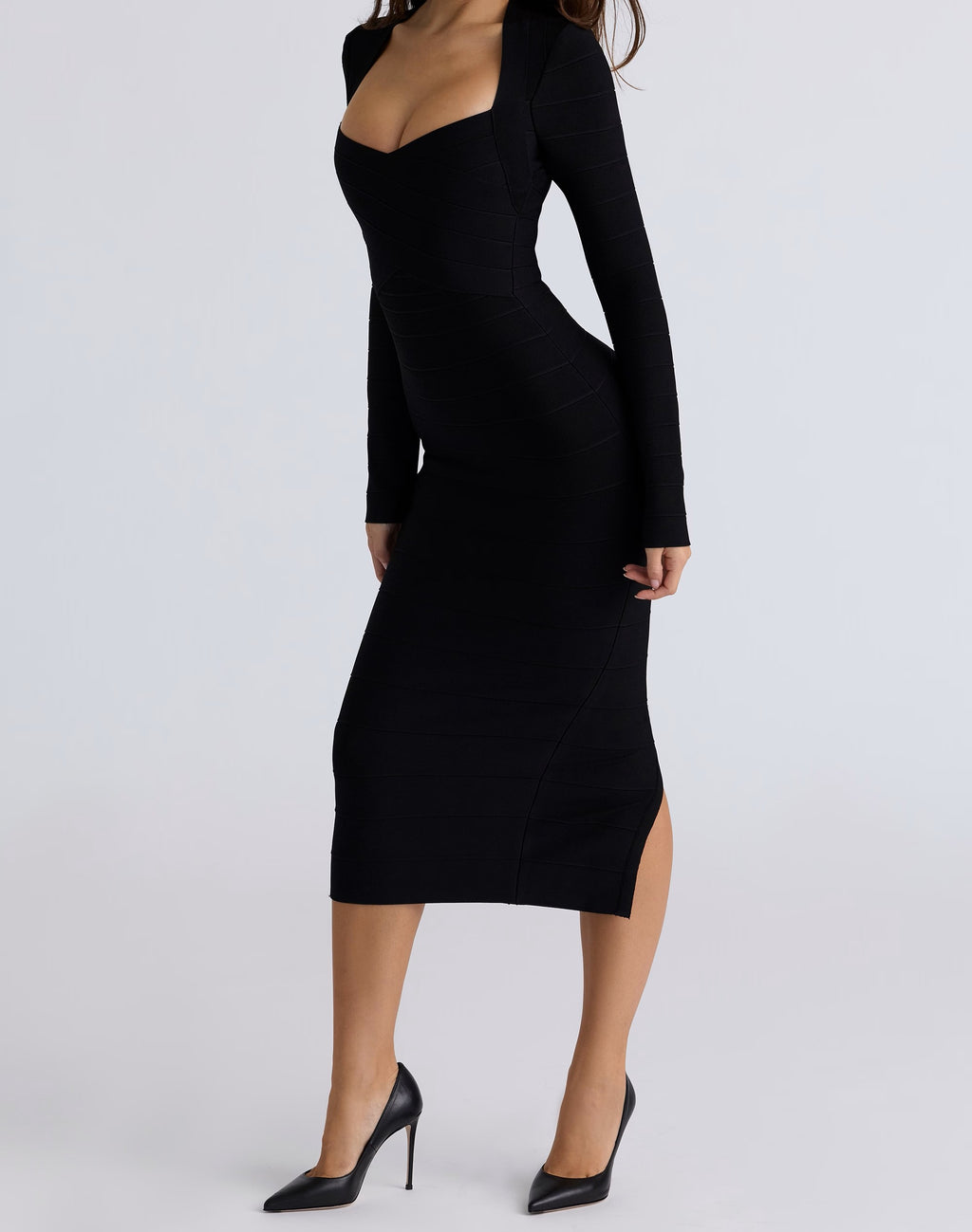 Black Long Sleeve Bandage Midi Dress