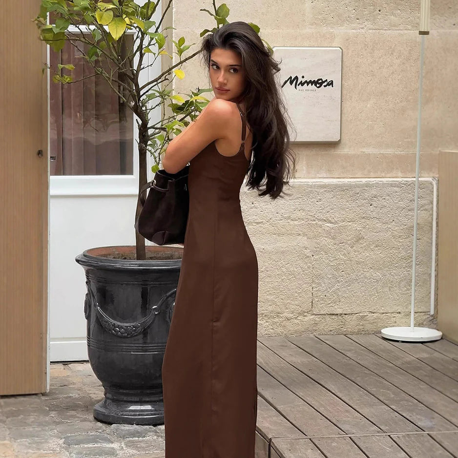 Stylish Chocolate Brown Backless Maxi Dress