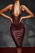 Wine Vegan Leather Midi Dress
