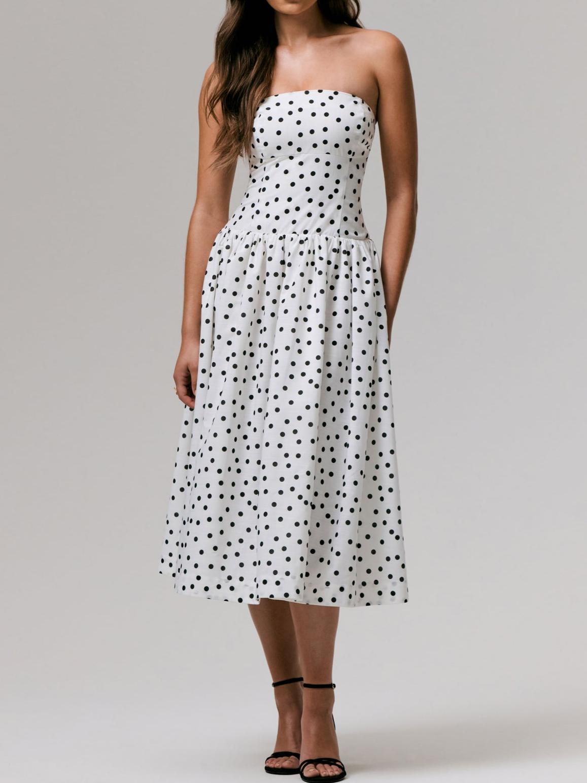 Polka Dot Bandeau Midi Dress