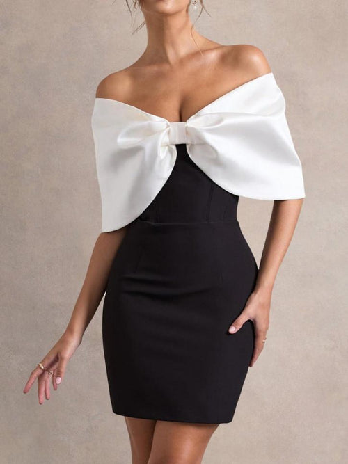 Black & White Mini Dress With Oversized Bow