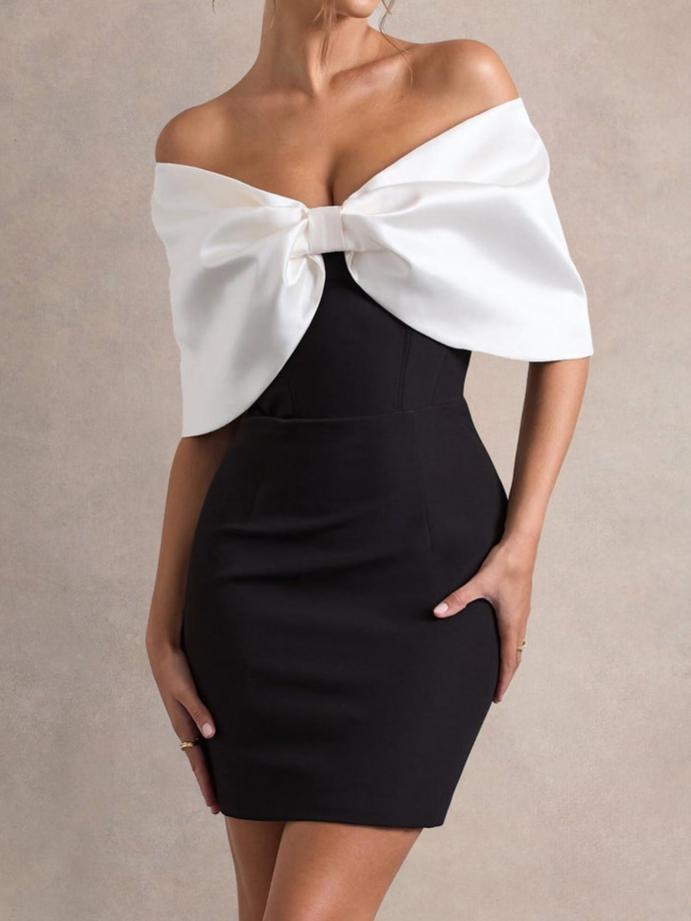Black & White Mini Dress With Oversized Bow