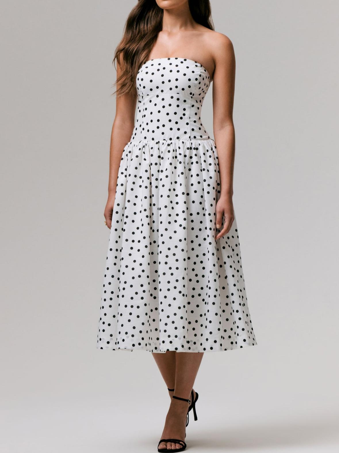 Polka Dot Bandeau Midi Dress