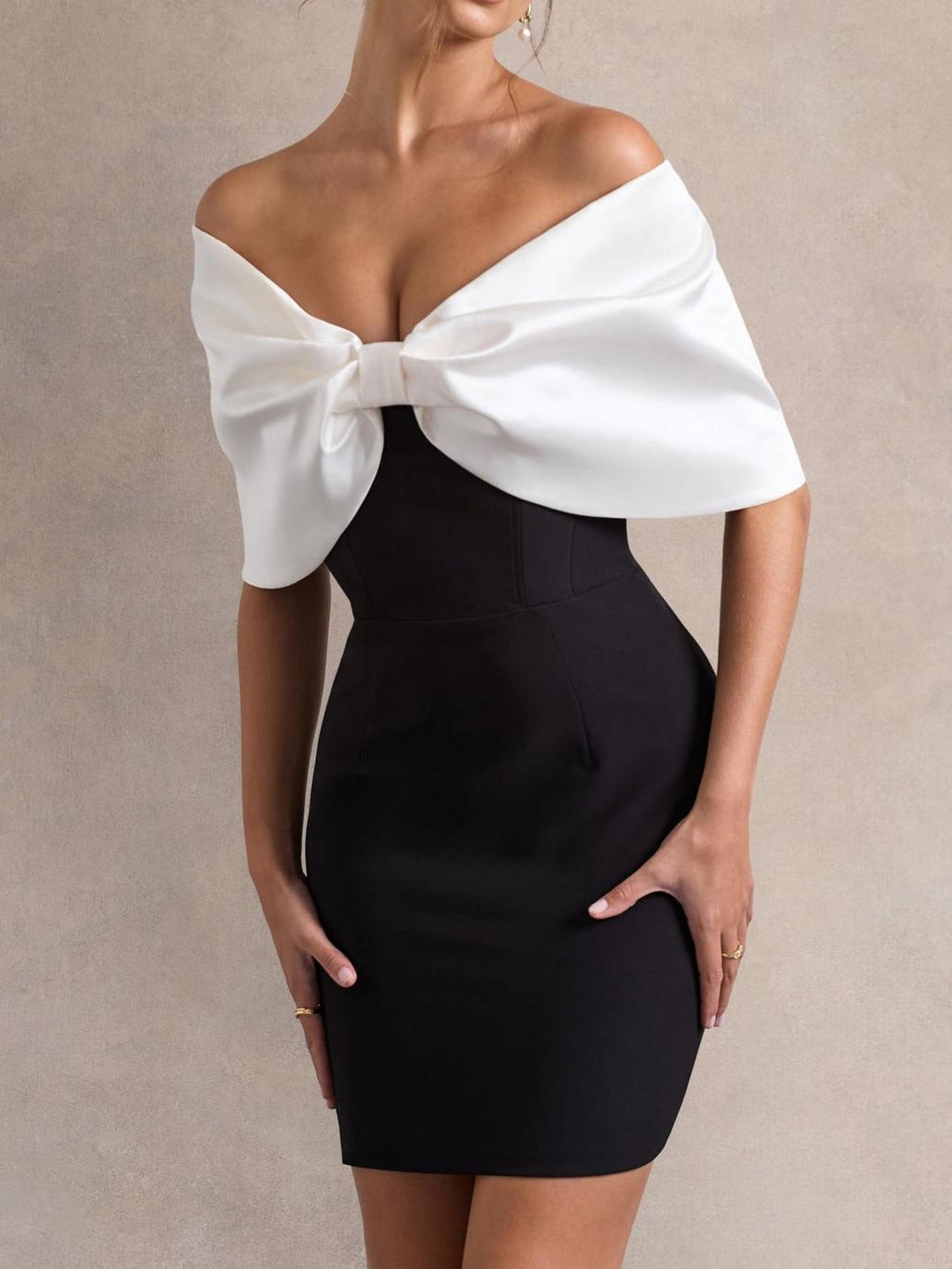 Black & White Mini Dress With Oversized Bow